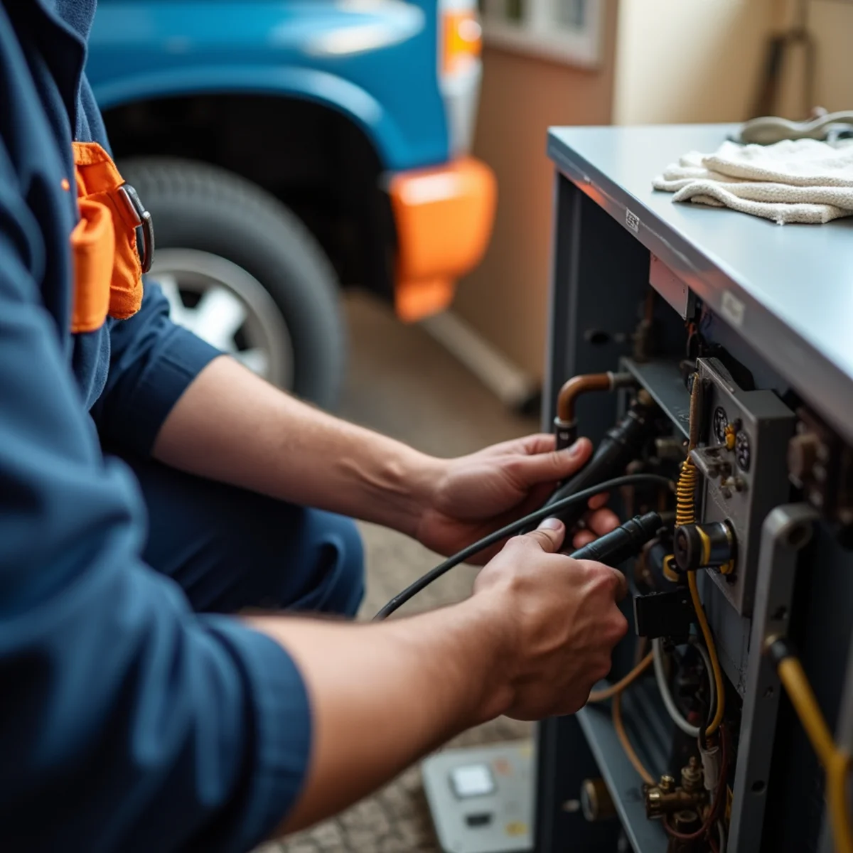 Werth-Aire technician performing hvac maintenance in a Pittsburgh home